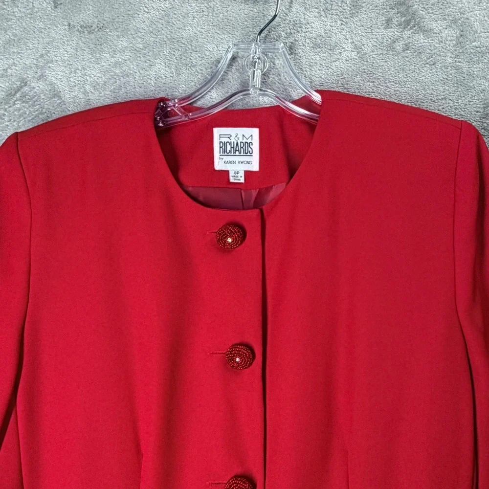 NWT R&M Richards Red Skirt Suit‎ 8 Petite Embellished Evening Church Holiday Set